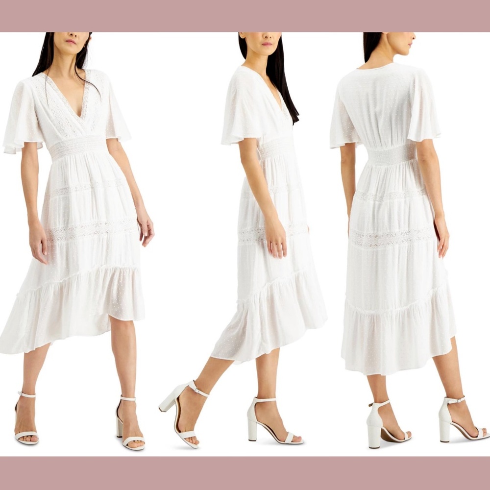 NWT INC International Concept [SZ XL ] Flutter Sleeve Hi-Lo Midi Dress‎